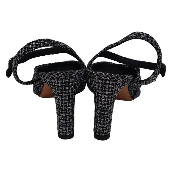 CHANEL - Black Silver Tweeds Leather Women's Sandals 645-081625 - Picture 2 of 6